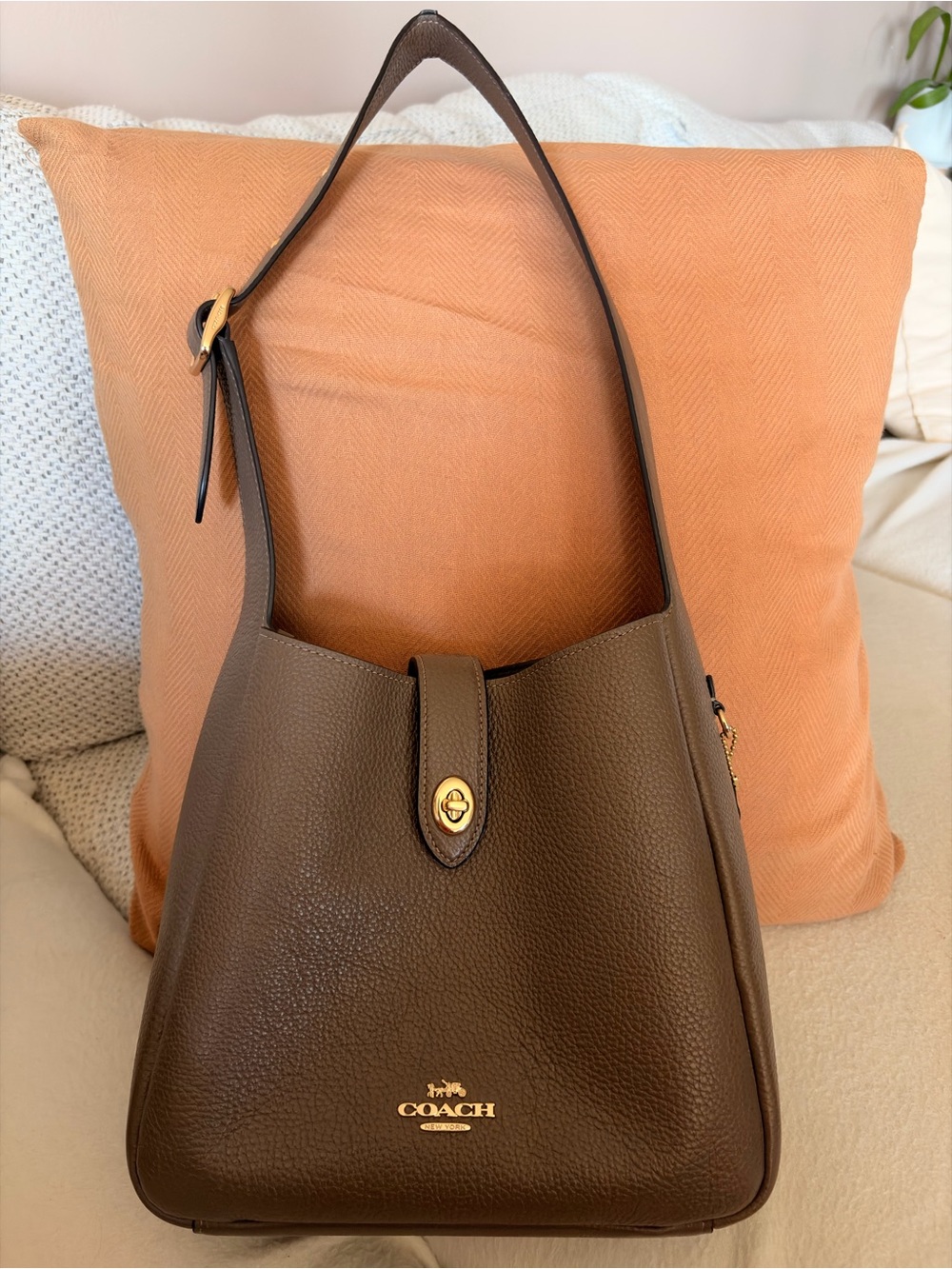 Coach Pebbled Leather Shoulder Bag in Dark Brown with Gold Hardware